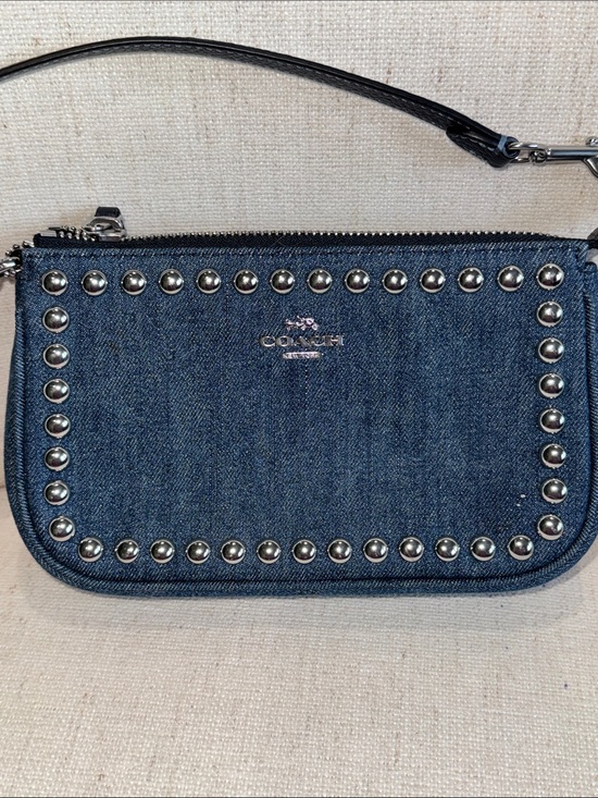 Coach Handbags - Coach Nolita Denim Studded Wristlet - Dark Blue.  Like new  💗Free bag charm 💗